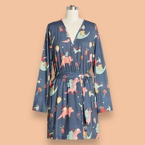 NWT Modcloth Roar-some Holidays Robe Dinosaurs Christmas Holiday Womens S/M